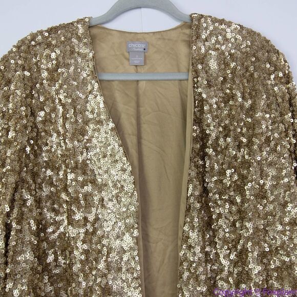 NEW Chico's gold Sequin long-sleeve Jacket blazer,‎ 0 (S/4) - Picture 4 of 16